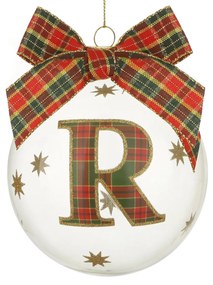 Pallina Natale con lettera R 10 cm tartan