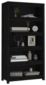 Libreria Nera 80x35x154 cm in Legno Massello di Pino