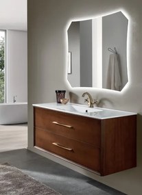 Mobile da bagno sospeso moderno base 120 CLASSIC con 2 cassetti e lavabo, NOCE CHIARO