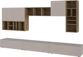 Parete Attrezzata 300 Cm Design Moderno Con Pensili Tortora E Noce Big