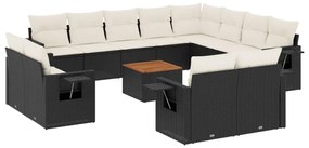 Set divani da giardino 13pz con cuscini nero in polyrattan