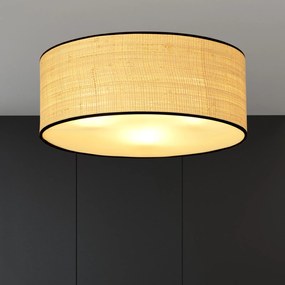 Plafoniera Nordica 3 Luci Aston In Acciaio Nero E Rattan