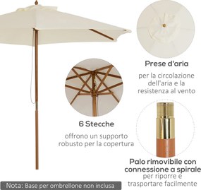 Ombrellone da Giardino 2.5x2.5 m Palo Ø38 mm in Legno Crema...
