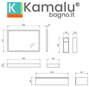 Kamalu - composizione bagno sospesa mobile e mensolone da 120cm | kam-kk1201