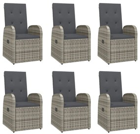 Set da pranzo da giardino 7 pz con cuscini in polyrattan grigio