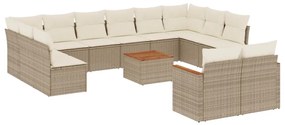 Set divano da giardino 13 pz con cuscini beige in polyrattan