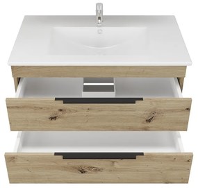 Kamalu - Composizione bagno sospesa 80 cm in rovere naturale spazzolato grezzo | LAC-EFESTO-80