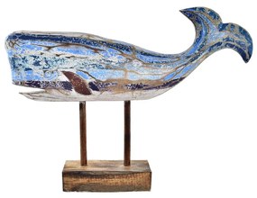 Statua Decorativa DKD Home Decor Finitura invecchiata Azzurro Marrone Balena Legno di Albasia (40 x 10 x 30 cm)