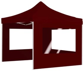 Gazebo Pieghevole in Alluminio con Pareti 3x3 m Rosso Vino