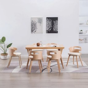 Sedie Da Pranzo 6 Pz Crema İn Legno Piegato E Similpelle /