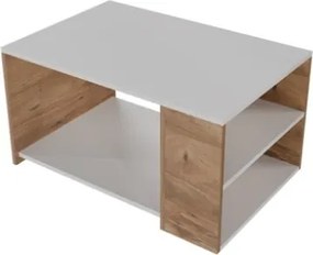 Tavolino Da Salotto Design Moderno 60x90x48 Con Vani Laterali Zeno Bianco e Rovere