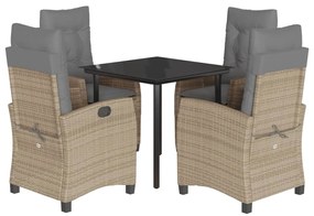 Set pranzo da giardino 5 pz con cuscini beige misto polyrattan