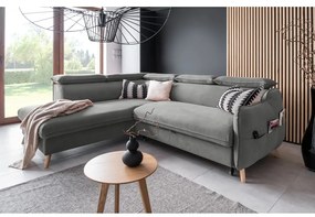 Divano letto angolare in velluto grigio chiaro (angolo sinistro) Sweet Harmony - Miuform