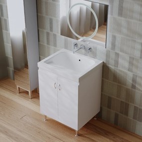 Mobile lavatoio bianco con vasca in ceramica strofinatoio integrato 62X62 Zuma