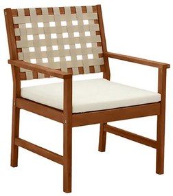 Poltrona da giardino in legno massello con cuscino bianco e strisce beige (set di 2) SANTANA