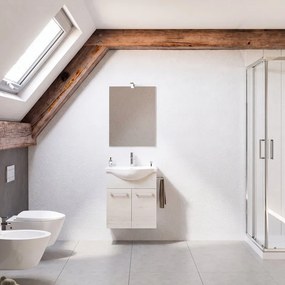 Mobile bagno sospeso Ginevra con lavabo e specchio L 53.6 x H 61 x P 30 cm Rovere Ice 2 ante con specchio a led