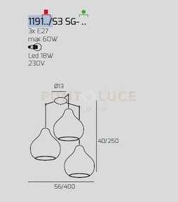 Sospensione ottone satinato 3 luci spostabile vetri (2 x grande ru ...