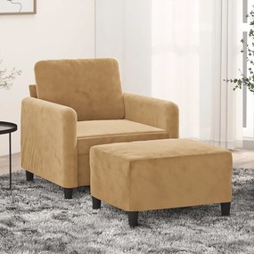 Poltrona Con Poggiapiedi Marrone 60 Cm İn Velluto /