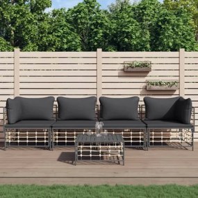 Set Divani da Giardino 5 pz con Cuscini Antracite in Polyrattan