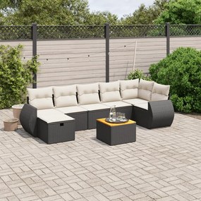 Set Divani da Giardino con Cuscini 8 pz Nero in Polyrattan