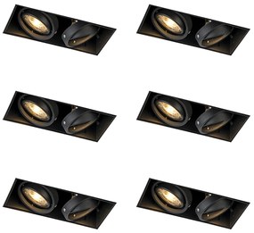 Set di 6 faretti da incasso neri GU10 orientabili senza cornice 2 luci - Oneon