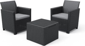 Set Tavolino e 2 Poltrone da Giardino Effetto Rattan Keter Claire Balcony Antracite...