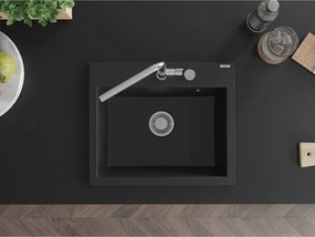 Mexen Oscar lavello da cucina in granito a 1 vasca 580 x 490 mm, nero, sifone cromato - 6519581000-77