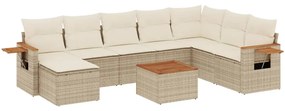 Set divano da giardino 9 pz con cuscini beige in polyrattan