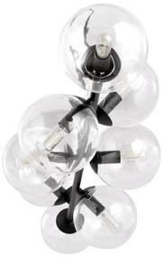 Lampadario Contemporaneo 8 Luci Durga In Acciaio Nero E Sfere Vetro Trasparente