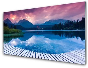 Quadro vetro acrilico Paesaggio del lago di montagna 100x50 cm