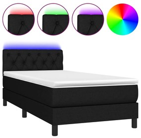 Letto a molle con materasso e led nero 80x200 cm in tessuto