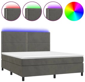 Letto a molle con materasso e led grigio scuro 180x200 cm