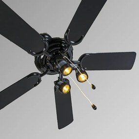 Ventilatore da soffitto nero 110 cm 3 luci con cordicella - Mistral