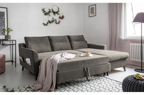 Divano letto angolare in velluto grigio scuro, angolo destro Stylish Stan - Miuform