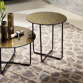 Tavolino tondo con piano vetro temperato effetto martellato Bronzo JON 45