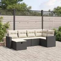 Set Divano da Giardino 6 pz con Cuscini Nero in Polyrattan 3263482