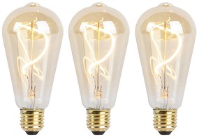 Set di 3 lampadine LED a spirale E27 dimmerabili ST64 oro 4W 270lm 2100K