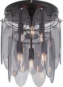 Plafoniera Art Déco Nera con vetro fumé ovale 6 luci - Mochan