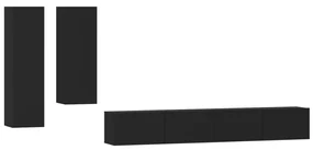 Set mobili porta tv 4 pz nero in legno multistrato