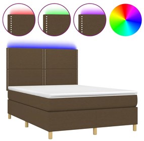 Letto a molle materasso e led marrone scuro 140x200 cm tessuto