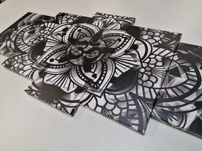 Quadri 5 pezzi – Mandala della salute in bianco e nero