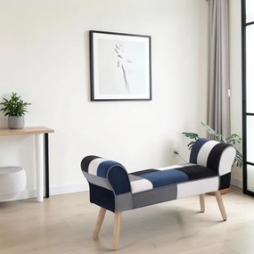 Panca CAROLINA con braccioli in tessuto patchwork blu