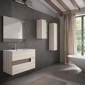 Mobile da bagno sotto lavabo VISION betulla e tortora laccato opaco L 80 x H 55 x P 45 cm 2 cassetti, lavabo non incluso