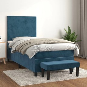 Giroletto A Molle Con Materasso Blu Scuro 80x200 Cm İn Velluto /
