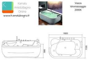 Kamalu - vasca idromassaggio con poggiatesta per 2 persone modello 2000k