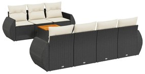 Set divani da giardino con cuscini 8 pz nero in polyrattan