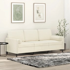 Divano A 3 Posti Con Cuscini Crema 180 Cm İn Velluto /