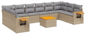 Set divani da giardino 11 pz con cuscini beige in polyrattan