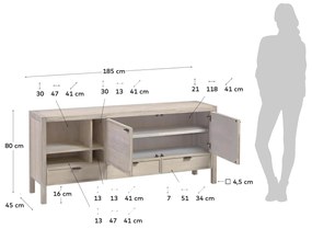 Kave Home - Credenza Alen 2 ante e 3 cassetti in legno massello di acacia 185 x 80 cm