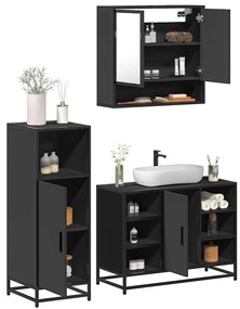 Set Mobili Da Bagno 3 Pz Nero İn Legno Multistrato /
